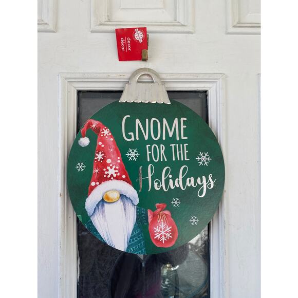 Gnome for the Holidays Christmas Door Sign • Cute Winter Decor Wall Hanging - Picture 1 of 4